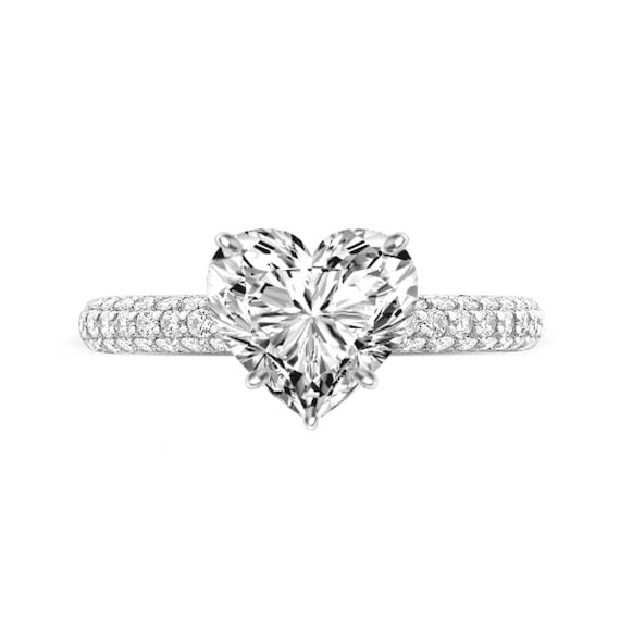 4 Carat Heart Cut Lab Created Diamond Diamond Prongs Three Row