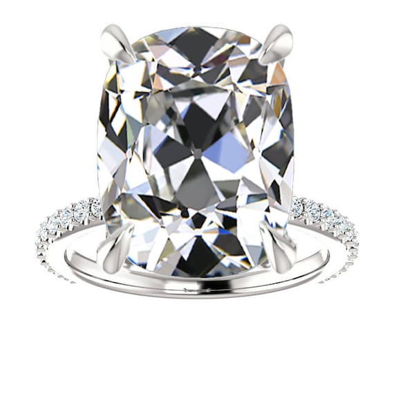 14k (Holds 2 carat (7.60 mm) Cushion-cut) 4-Prong with 1/15 carat Diamond  Leaf Design Semi-Mount Engagement Ring - Diamonds by Monet