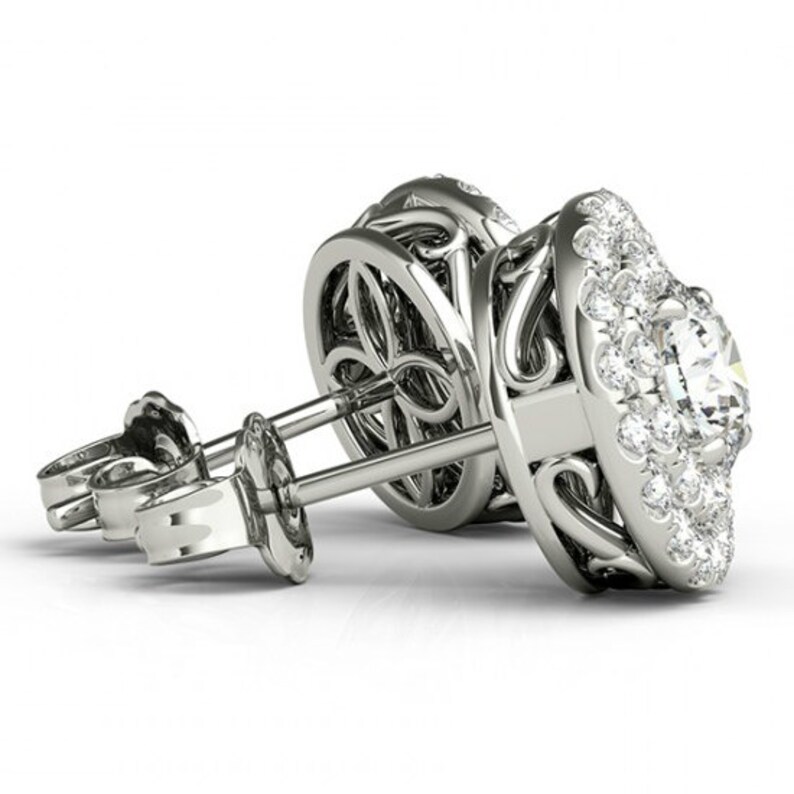 1.45 Carat Diamond and Double Halo Stud Earrings 14k White | Etsy