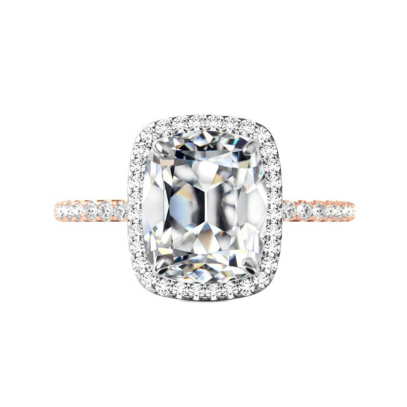 5 Carat Antique Cushion Moissanite & Diamond Halo Engagement Etsy