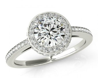 5mm Forever One Moissanite & Diamond Halo Engagement Ring 14k White Gold- Engagement Ring Miossanite - Moissanite Engagement Rings For Women