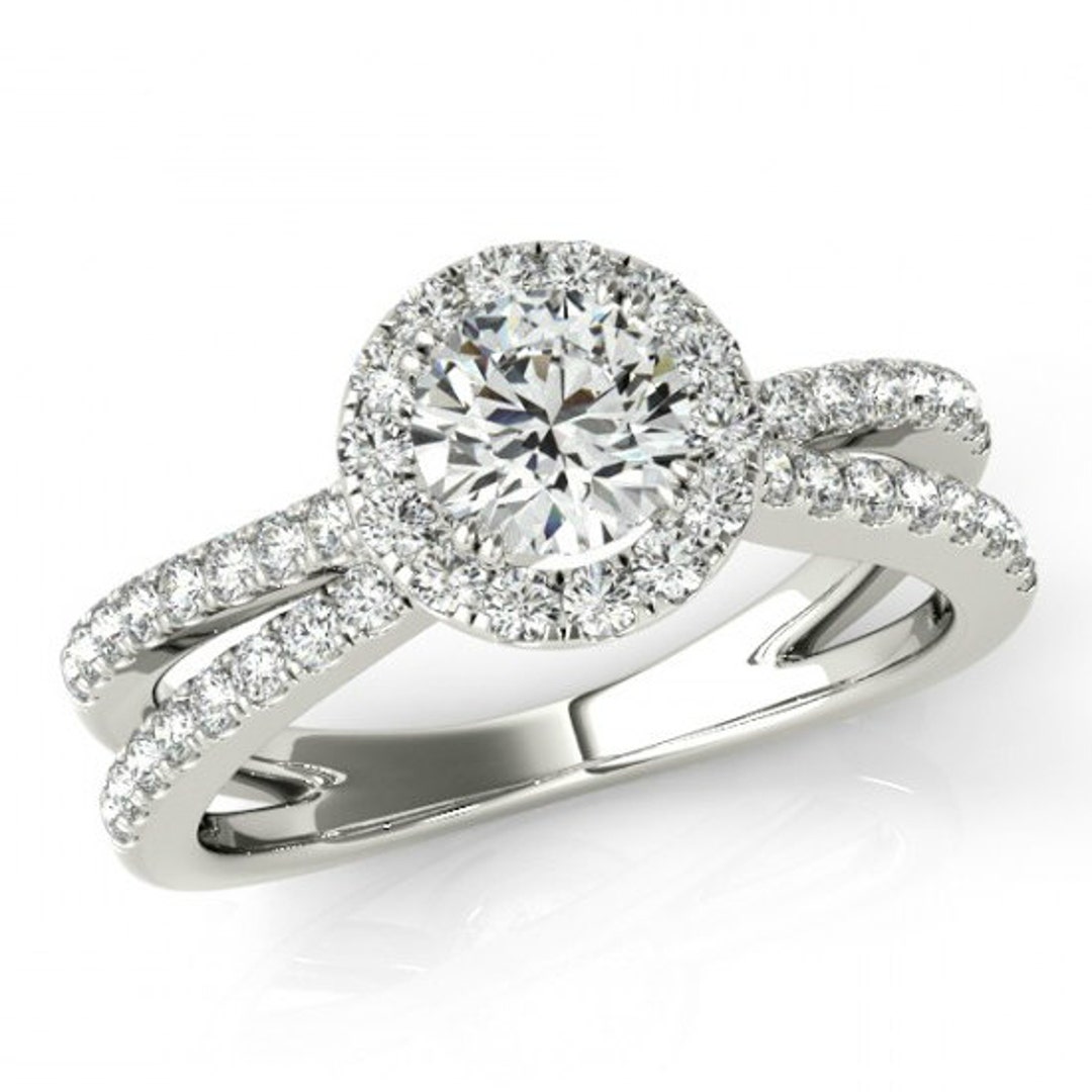 5mm Forever One Moissanite & Diamond Halo Engagement Ring 14k - Etsy