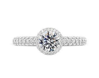 GIA 1.50 Carat Round Natural Diamond & Double Edge Halo Three Row Pave Ring (D color, FLAWLESS clarity) - Bespoke Handmade Engagement Rings