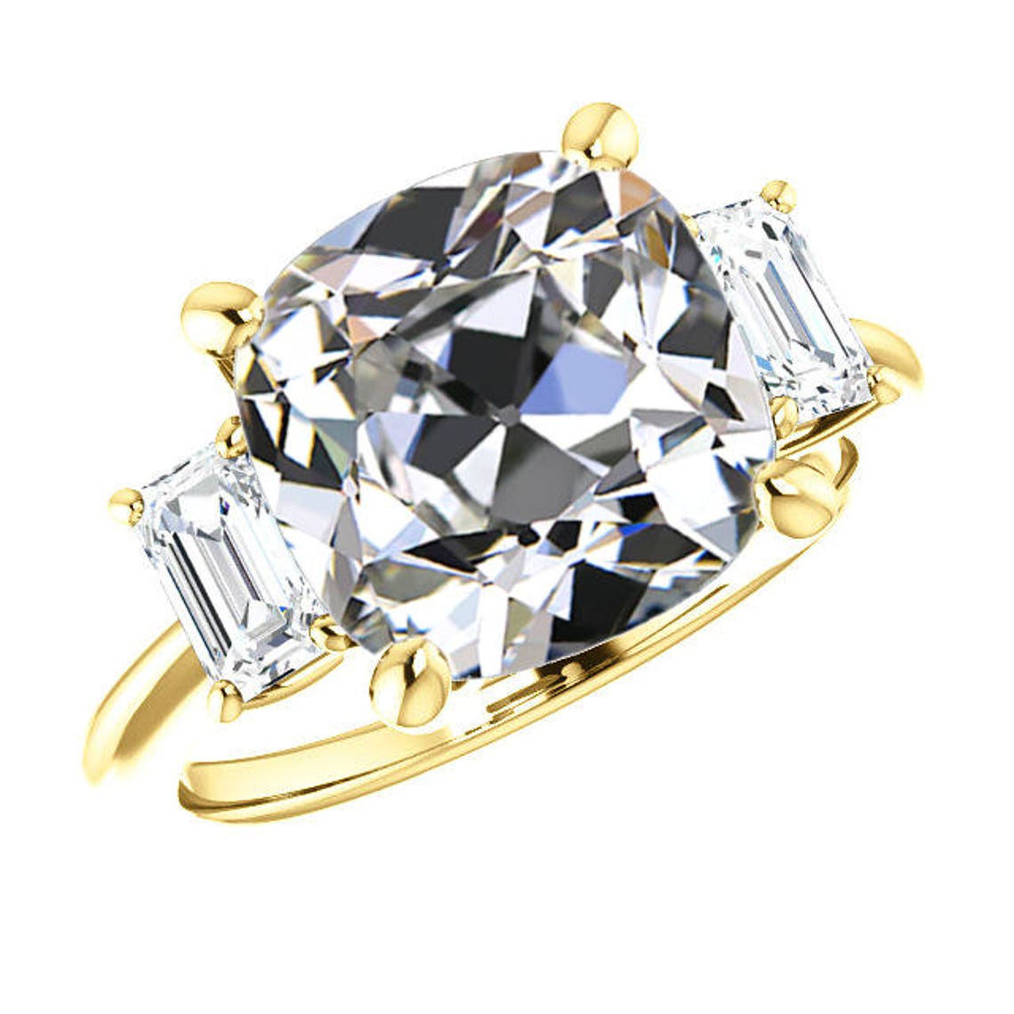 5 Carat Antique Cushion Cut Moissanite & Emerald Diamond Etsy