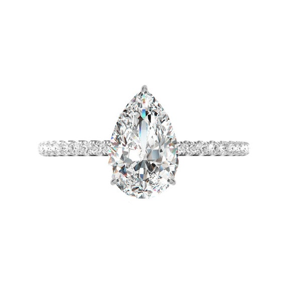 Pear Cut 1.00 Carat Certified Lab Created Diamond Engagement Ring 14k White  Gold