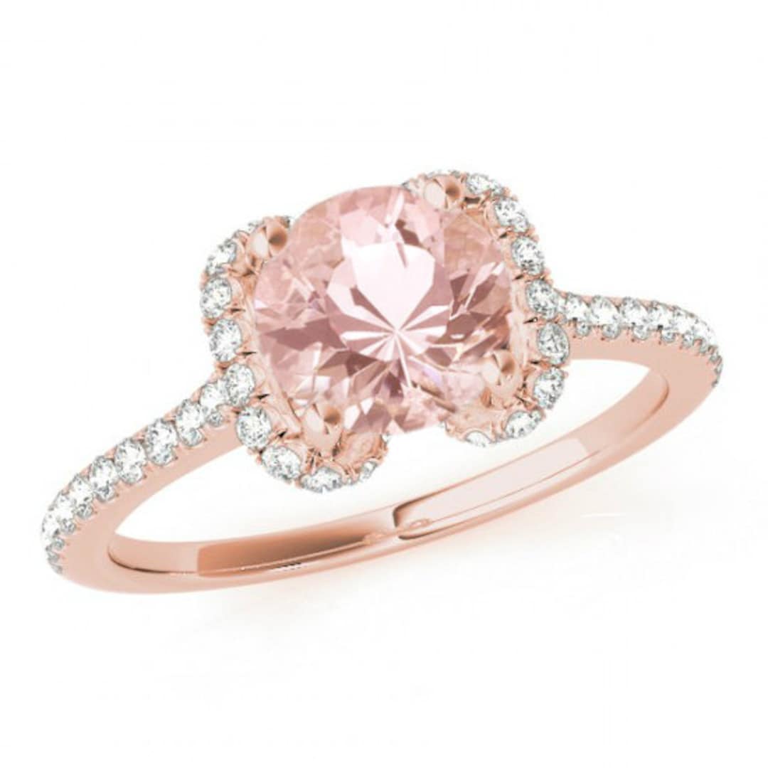 1 Carat Morganite & Diamond Halo Engagement Ring 14k Rose - Etsy