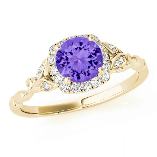 Tanzanite & Diamond Vintage Inspired Engagement Ring Leaf | Etsy