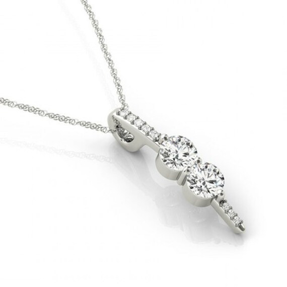 Double Diamond Stick Pendant 14k White Gold Mother s Day Jewelry Anniversary Gifts for Women Diamond Necklaces for Her Christmas Gifts