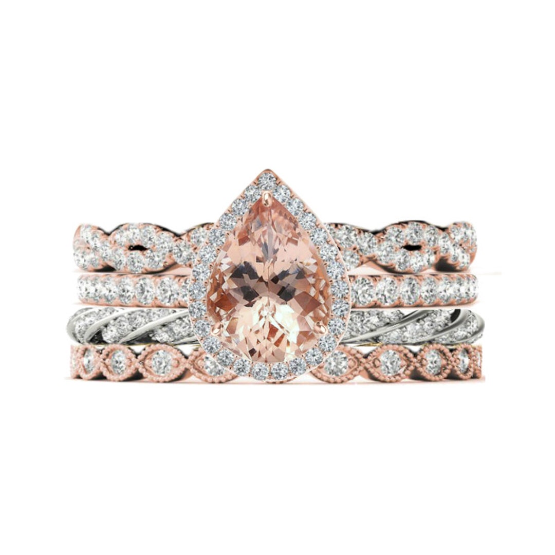 2.00 Ct Pear Cut Morganite & Diamond Halo Ring 14k Rose Gold - Etsy
