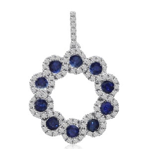 Sapphire & Diamond Swirl Pendant 14k White Gold - Sapphire Pendants for Women - Sapphire Necklace - Gifts for Her - Anniversary