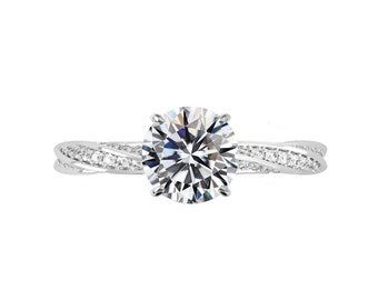 GIA 2.50 Carat Round Natural Diamond & Hidden Halo Spiral Band Engagement Ring (H color, VS1 clarity) - Bespoke Engagement Rings for Women