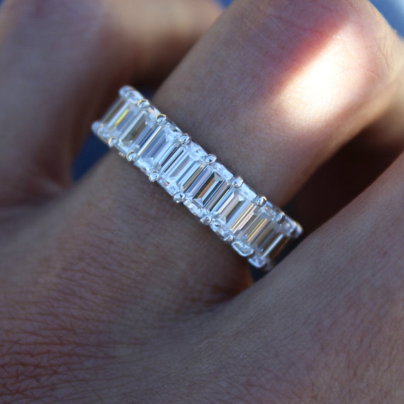 6 Carat Emerald Diamond Eternity Band 14k White Gold Christmas