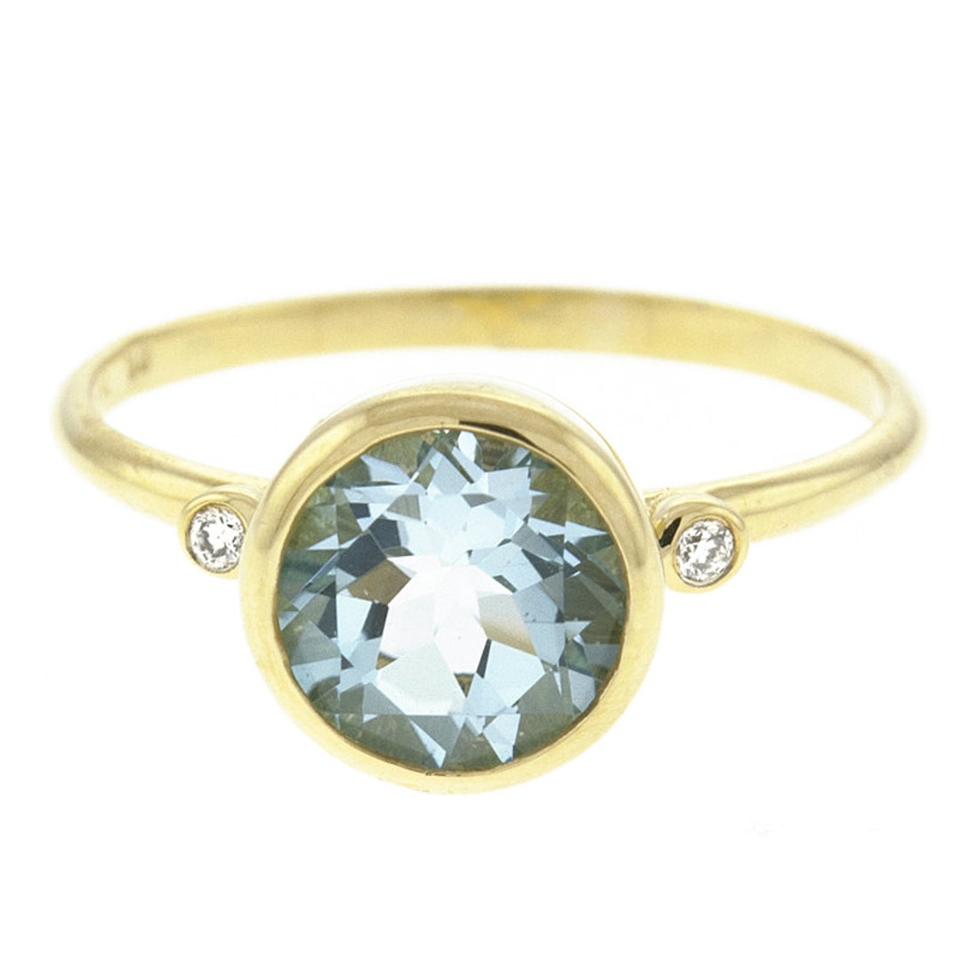 Blue Topaz and Diamond Stackable Ring 14k Yellow Gold Stacking Bezel ...