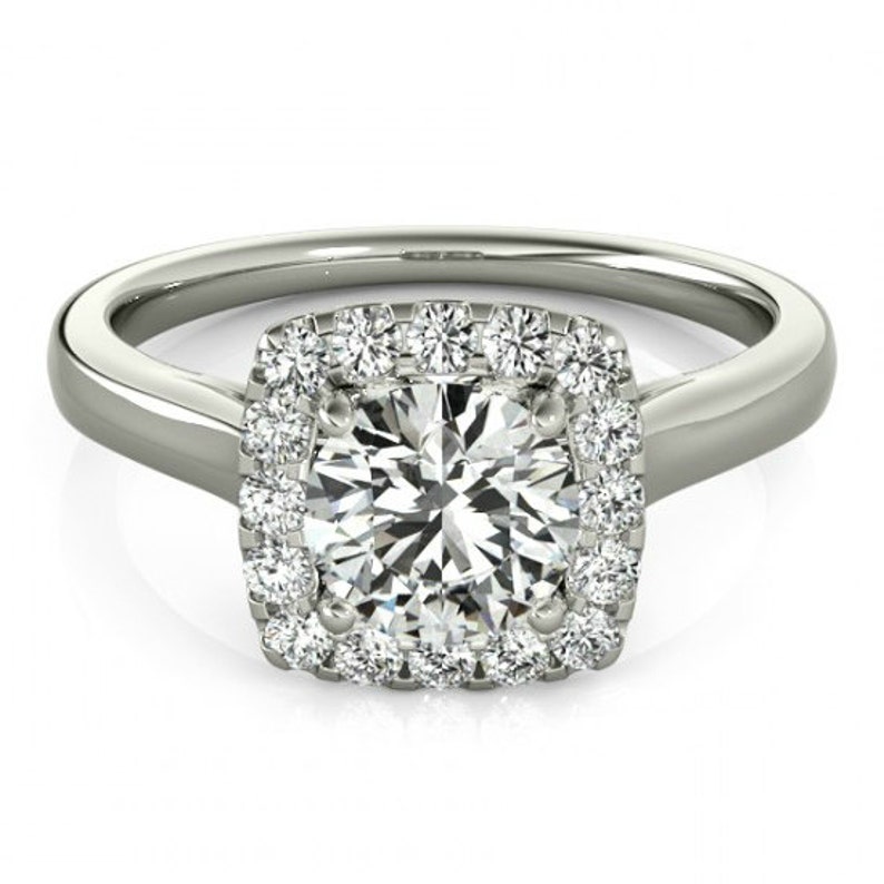 1 Carat SUPERNOVA Moissanite and Diamond Engagement Ring 14k White Gold Diamond Halo Cushion Halo Wedding Rings For Women, Supernova image 3
