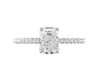 GIA 2.50 Carat Radiant Cut Diamond & Hidden Halo Engagement Ring 14k White Gold, Diamond Engagement Ring, Raven Fine Jewelers