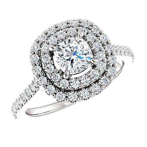 Gia 0 75 Carat Cushion Diamond Double Halo Engagement Ring Etsy