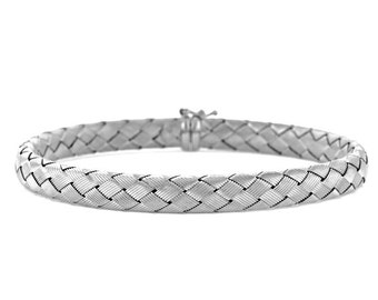 18k White Gold Braided Bracelet with Textured Finish - Basket Weave - Flexible - Bracelets for Women in White Gold