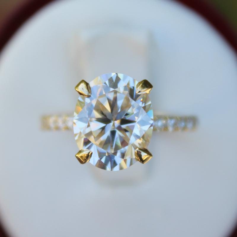 3 Carat Oval Moissanite & Diamond Hidden Halo Engagement Ring - Etsy