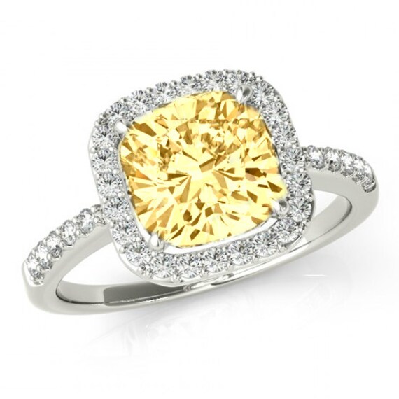 1.80 Carat Yellow Sapphire & Diamond Halo Engagement Ring 14k | Etsy