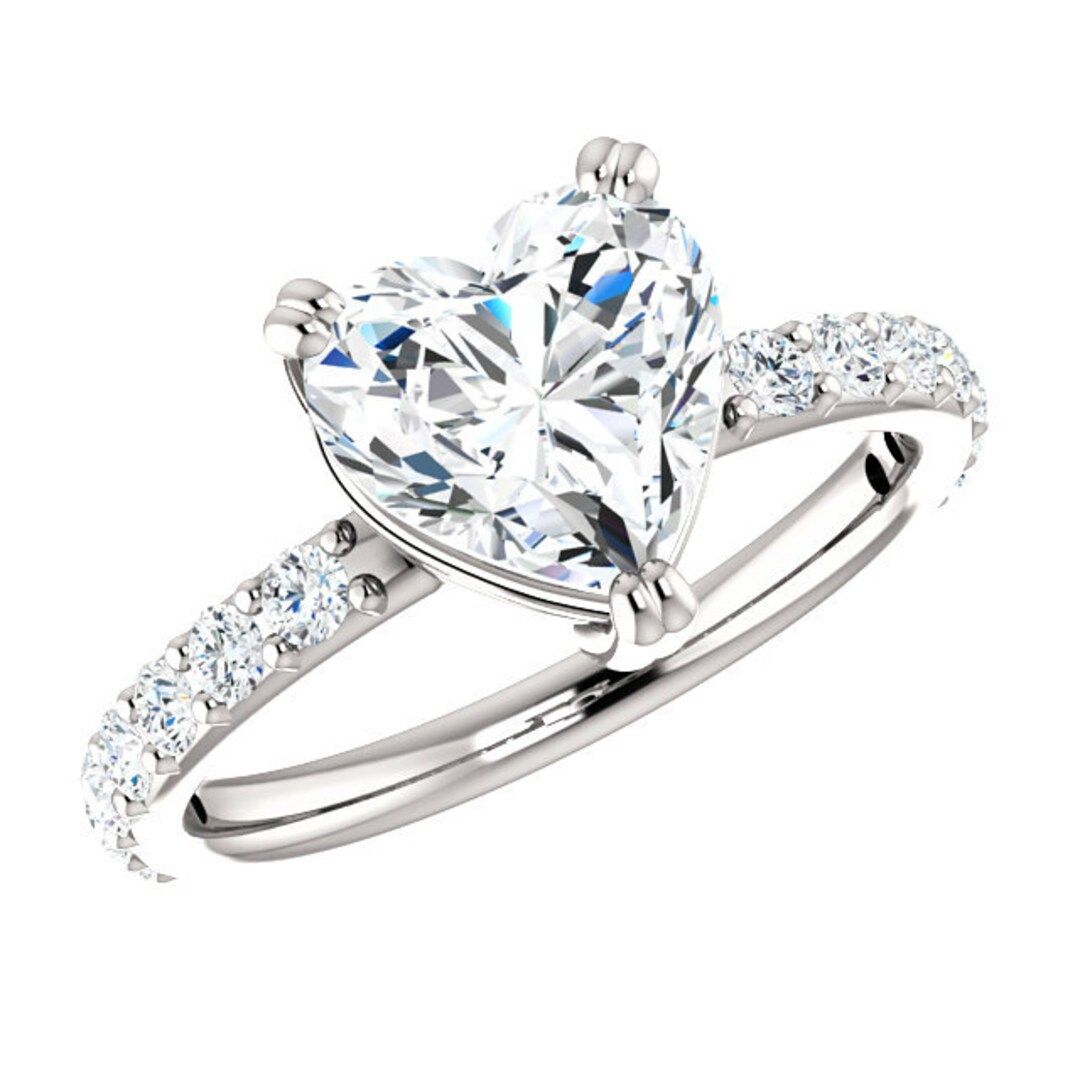 1.80 Carat Heart Moissanite & Diamond Engagement Ring 14k 18k - Etsy