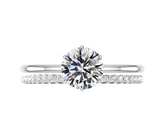 GIA Gecertificeerd 1.70 Karaat Ronde Natuurlijke Diamant Zes Prong Solitaire Verlovingsring &Diamond Band Wedding Set (E kleur en VVS1 helderheid)