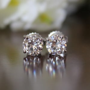 1 Carat Forever One Moissanite Stud Earrings - Moissanite Studs  - 5mm Each - 14k White Gold, Anniversary - Mother's Day Gifts