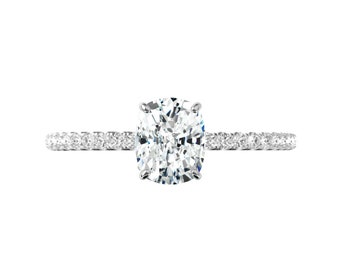 GIA 2 Carat Elongated Cushion Natural Diamond & Hidden Halo Engagement Ring (D color, VVS1 clarity) - Bespoke Engagement Rings for Women