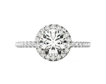 GIA 3 karaat ronde diamant & halo verlovingsring - H kleur diamant en VS2 helderheid - aangepaste handgemaakte diamanten ringen, raven fijne juweliers