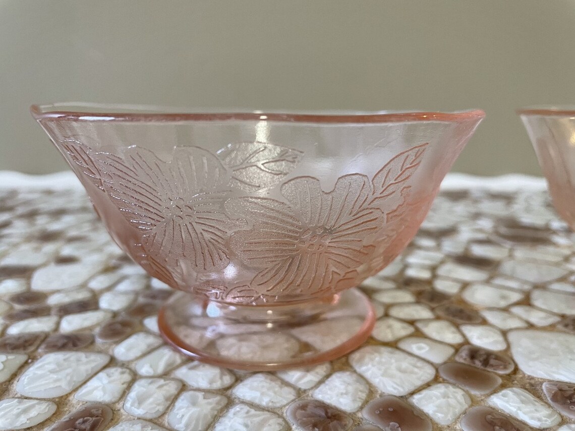 Pink Depression Glass Dogwood Pattern SET of 2 Sherbets / Etsy