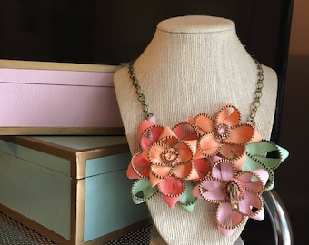 Vintage Zipper Flower Necklace