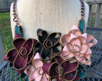 Vintage Zipper Flower Necklace