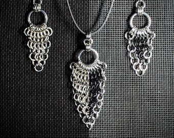 Spearhead Pendant and Arrowhead Earrings Set - Aluminum Chainmaille Jewelry