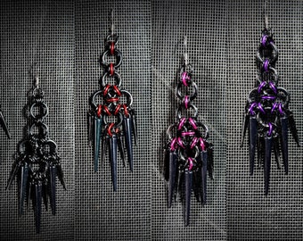 Seven Stakes Earrings - Anodized Aluminum Chainmaille Jewelry