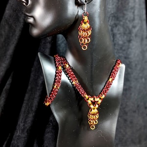 Sanguine Elegance Parure - Anodized Aluminum Chainmaille Jewelry Set