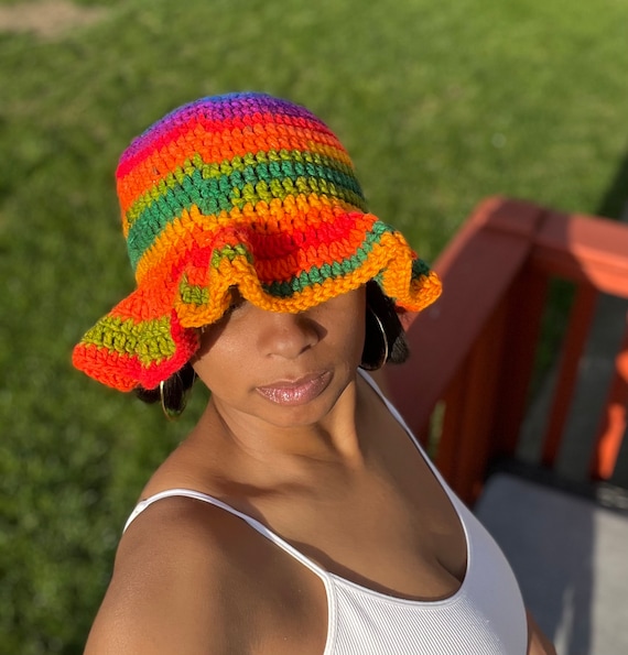 Handmade Crochet Ruffle Bucket Hat | Acrylic Yarn - Etsy display picture 3