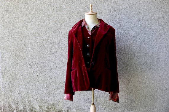 Velvet Vest and Jacket Set, Burgundy Velvet Jacket