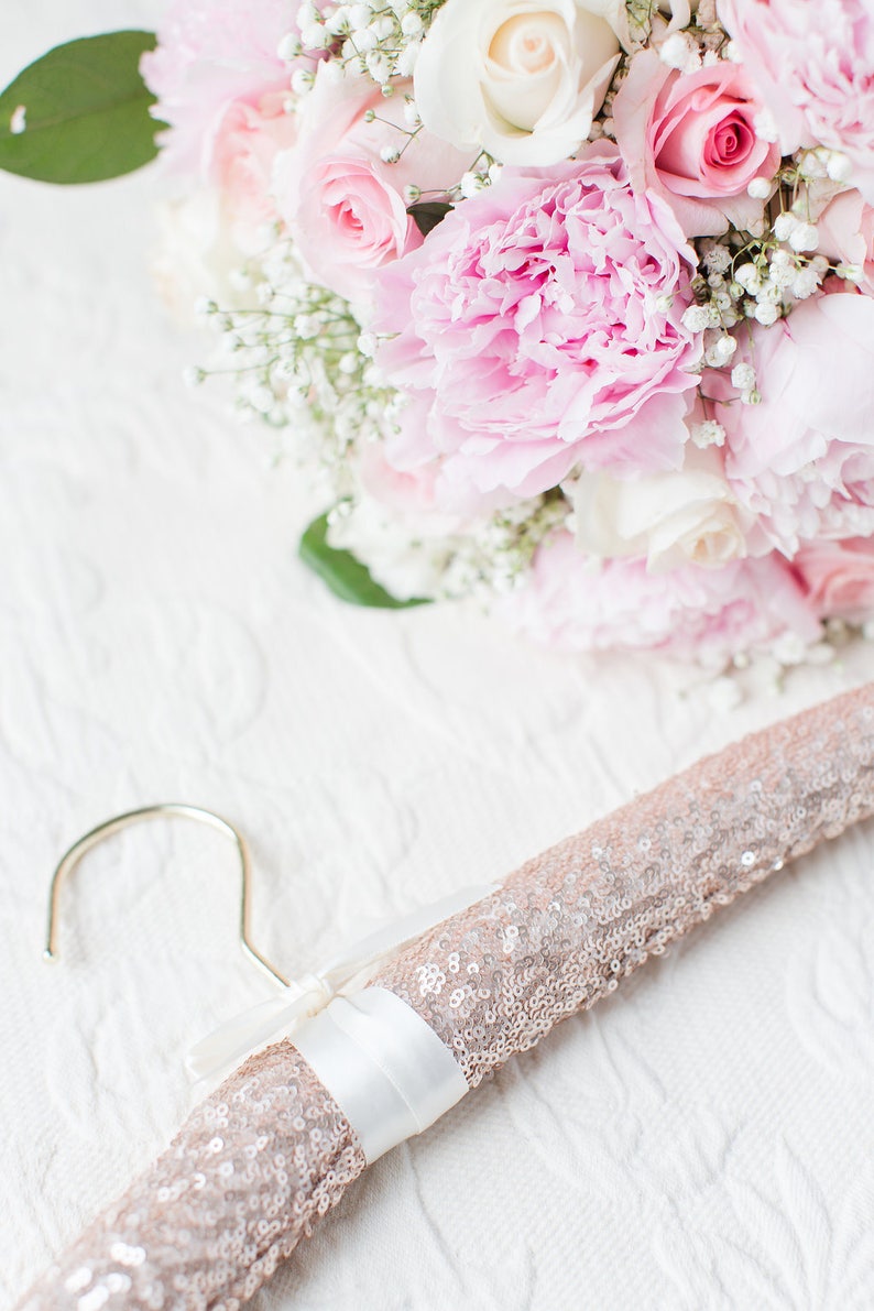 Rose Gold Wedding Dress Hanger Bridal Hanger Pink Sequined Etsy