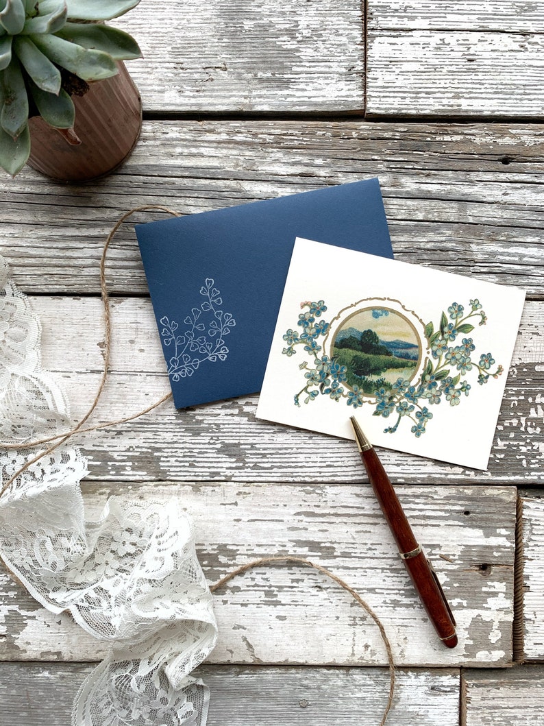 Blue Floral Stationery Vintage Stationary Blank Card Set Etsy