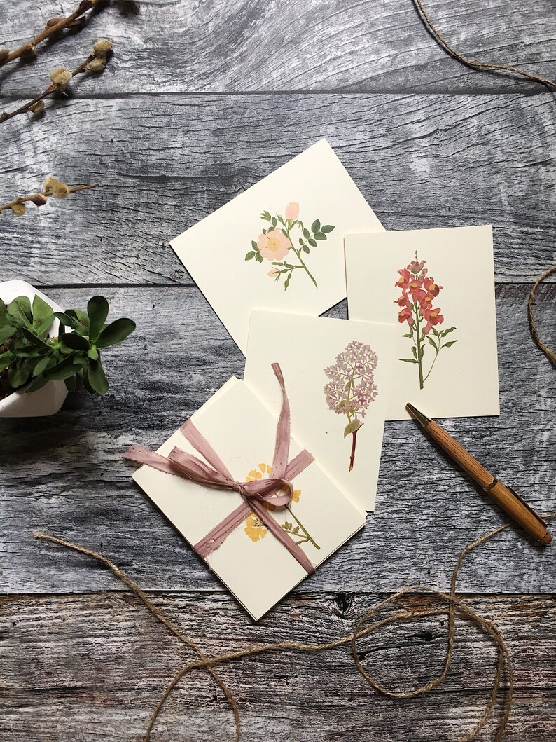 Blank Cards Flower, Flower Cards and Envelope Set, Stationery with Flowers, Blank Greeting Cards, Greeting Cards Set, Floral Stationary 