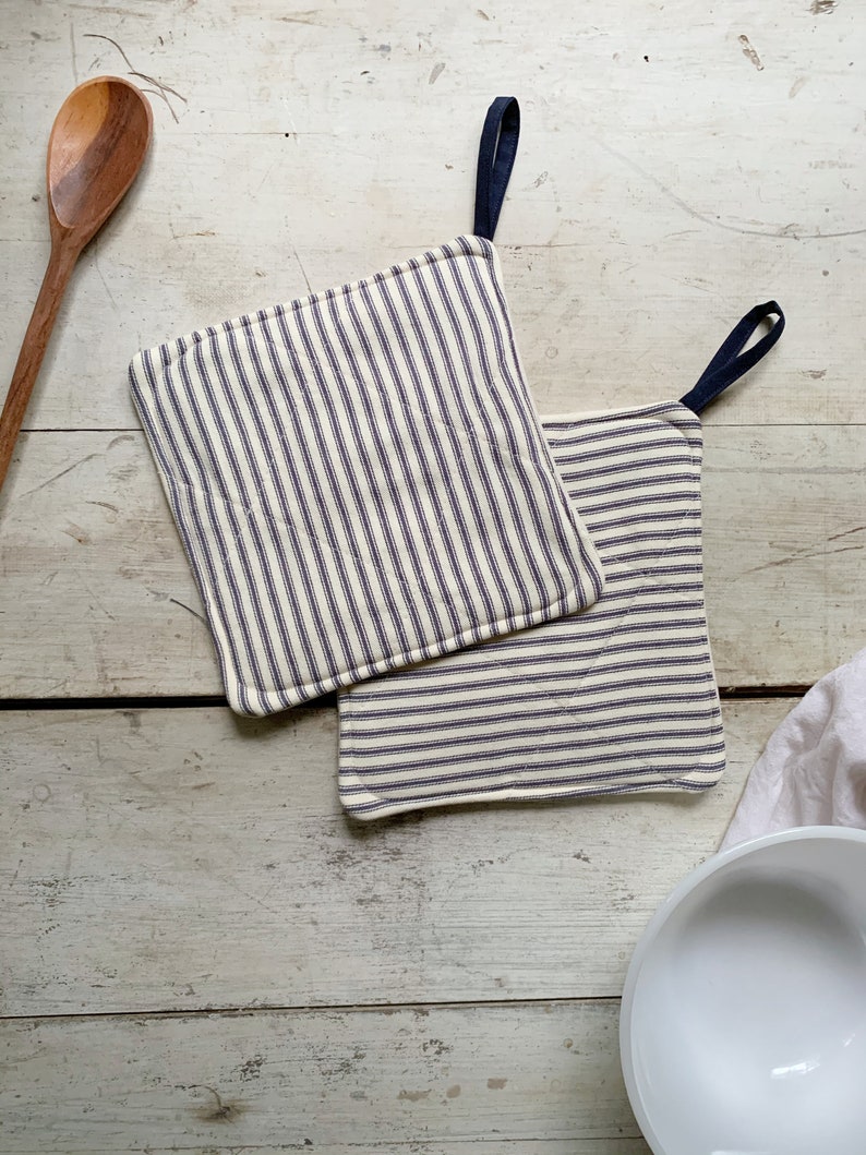 Ticking Pot Holders Quilted Pot Holders Pot Holders Etsy