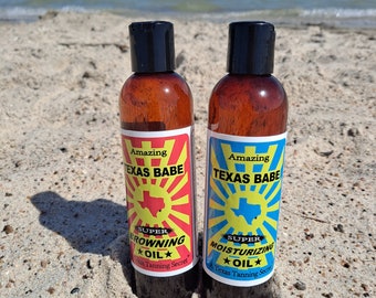 Texas Babe Tanning Oil & Moisturizing Oil 2 Pack – 8 oz Each | Natural Oil Blend Sun Care Duo | Made in Texas