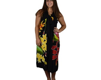 Magic Sarong Cover Up, Tropical Bouquet Black, Convertible Beach Dress, One Size Fits Many, Resort Wear, Vacation Outfit, Gift for Her