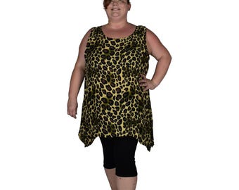 Cayman Top 2X Animal Print Leopard Brown, Plus Size Sleeveless Resort Top Flowy Lightweight Beachwear