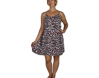 Bali Dress Short, Animal Print Leopard Pink, Tropical Maxi Dress, Adjustable Strap Dress, Beach Resort Dress, Vacation Dress, One Size