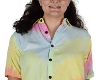 Dayjama - Pastel Tye Dye - Short Sleeve Button Down Pajama Top - L/XL