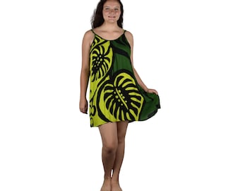 Bali Dress Short, Green Monstera, Tropical Maxi Dress, Adjustable Strap Dress, Beach Resort Dress, Vacation Dress, One Size