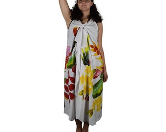 Magic Sarong Cover Up, Tropical Bouquet White, Convertible Beach Dress, One Size Fits Many, Resort Wear, Vacation Outfit, Gift for Her
