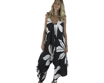 Bali Jumper, Black and White Tiare, Wide Leg Jumpsuit, Tie Strap Romper, Tropical One Piece Outfit, Resort Wear Women, Vacation Outfit