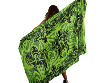 Green Tattoo Turtle Bali Sarong, Beach Cover Up, Oversized Pareo Wrap, Cruise Outfit, Resort Wear, Vacation Cover Up