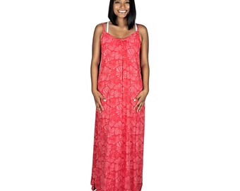 Bali Dress Long, Camelia Red Hibiscus, Tropical Maxi Dress, Adjustable Strap Dress, Beach Resort Dress,  Vacation Dress, One Size